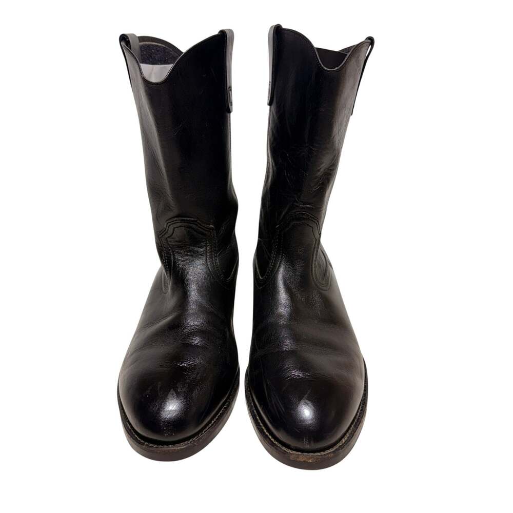 Vtg Hy Test Leather Cowboy Safety Work Boots Black Pull On Tufgum Sole 6794 USA